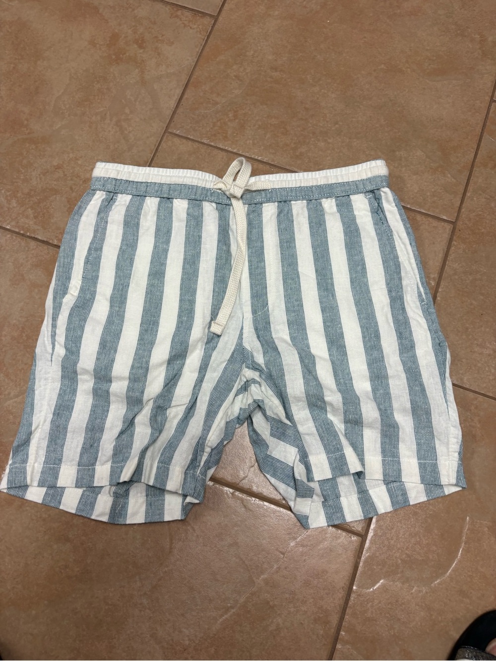 Striped Blue and White Drawstring Lounge Shorts